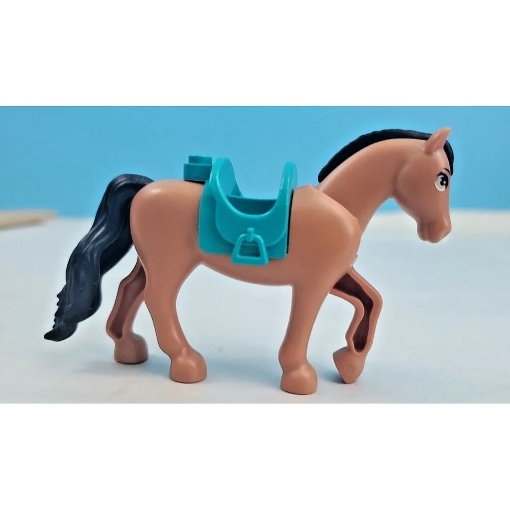 LEGO Friends Horse Figure Light Brown Black Mane Teal Saddle Animal Minifigure